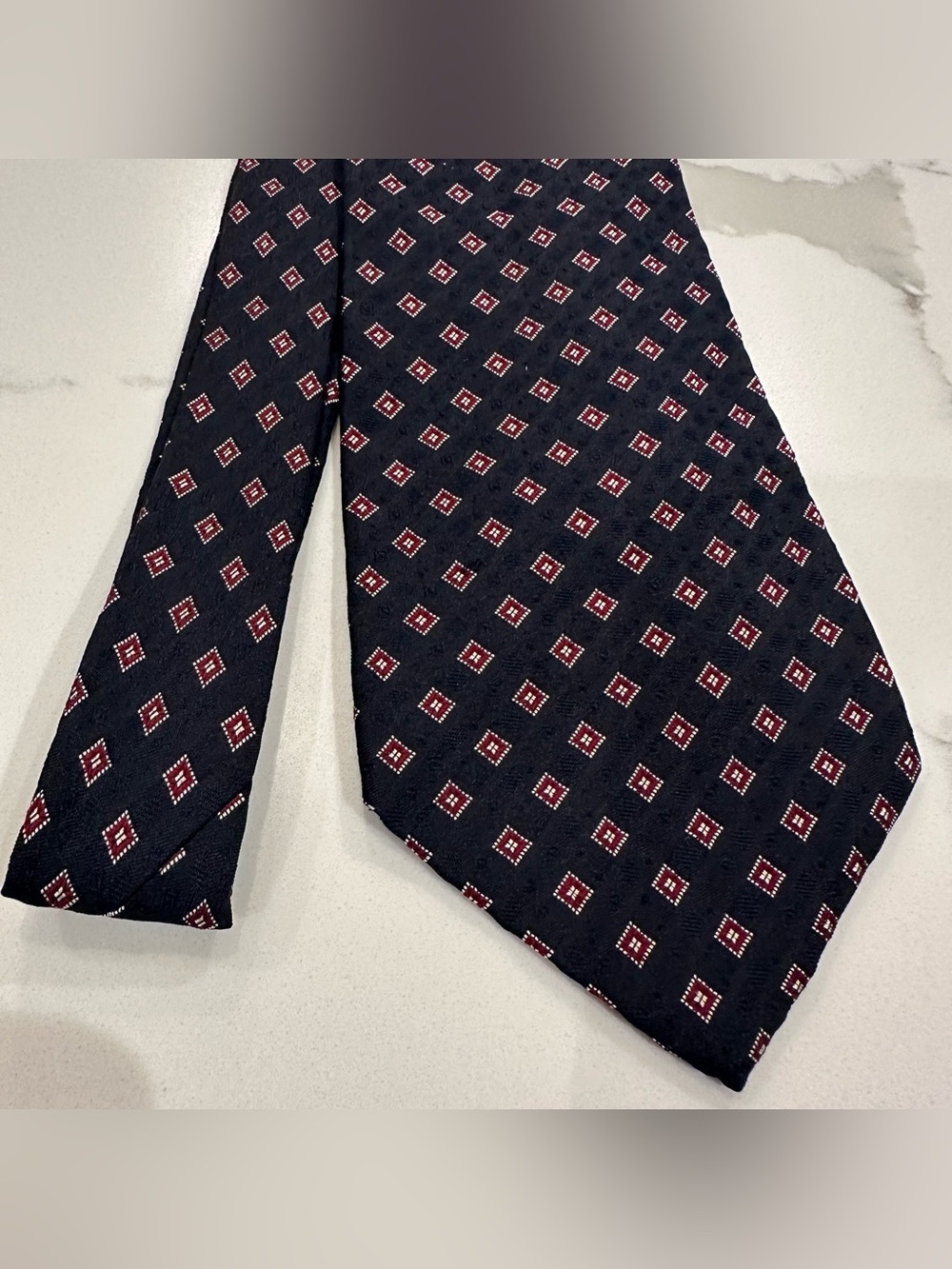 Polo Ralph Lauren Vintage Navy Blue Red Diamond Silk Tie Geometric Preppy 80s